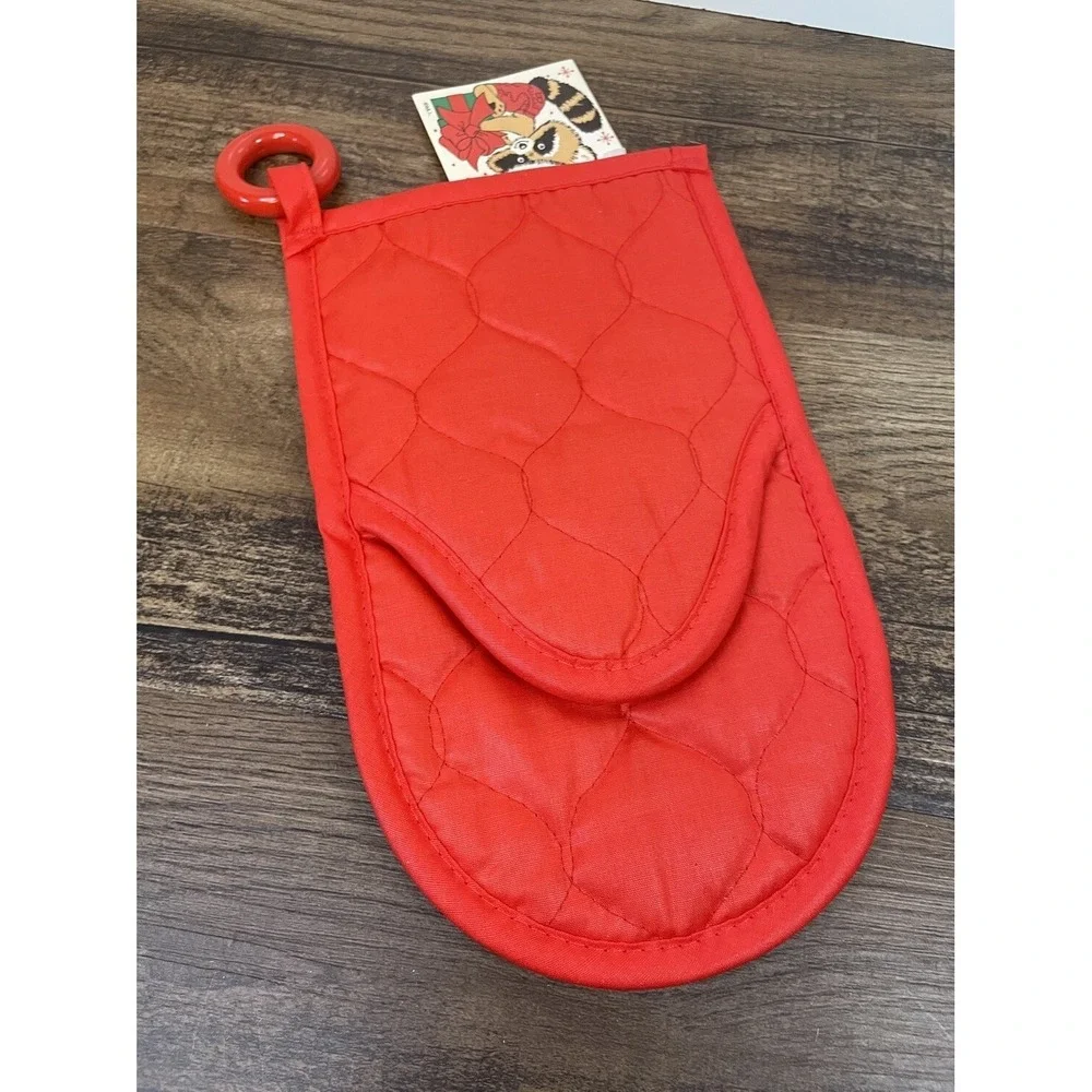 Vintage Britches Cartoon Raccoon Oven Mitt With Tag Christmas Presents Santa Hat